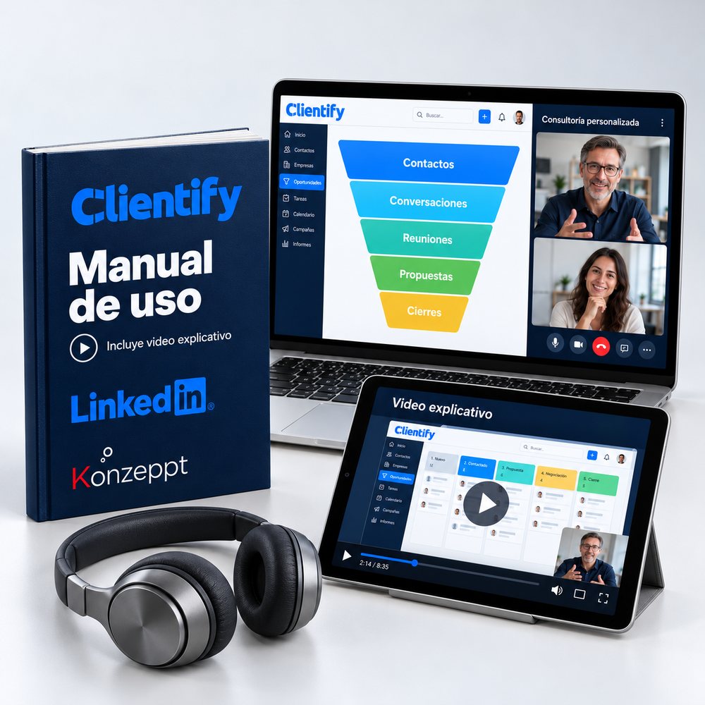 Paquete de Código Pipeline: manual de uso de Clientify, video explicativo, consultoría personalizada por videollamada y el Pipeline en Clientify